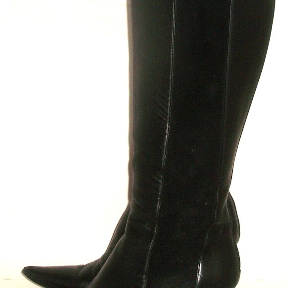 Jimmy Choo "Faith" Black Leather Rear Zip High Heel Boots w Suede Side Panel - Picture 6 of 15